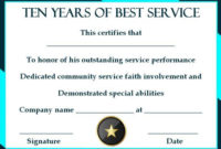 10 Years Service Award Certificate 10 Templates To Honor within Congratulations Certificate Template 10 Awards