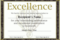 14 Certificate Of Excellence Templates  Free Printable throughout Printable Certificate Of Merit Templates Editable