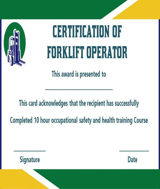 15Forklift Certification Card Template For Training intended for Free Forklift Certification Template