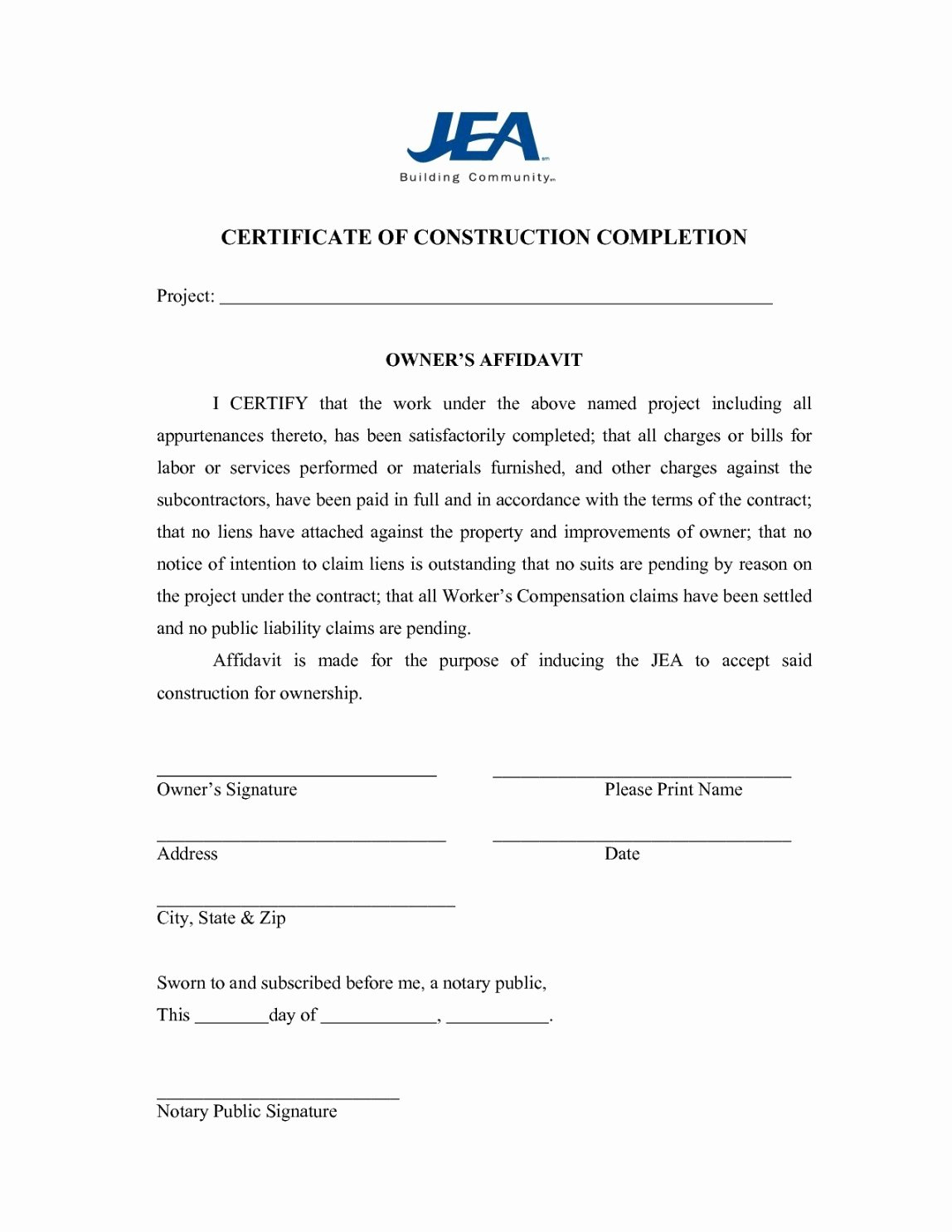 20 Construction Certificate Of Completion Template within Printable Certificate Of Completion Template Construction