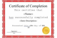 21 Certificate Of Completion Templates  Free Printable pertaining to Best Certificate Template For Project Completion