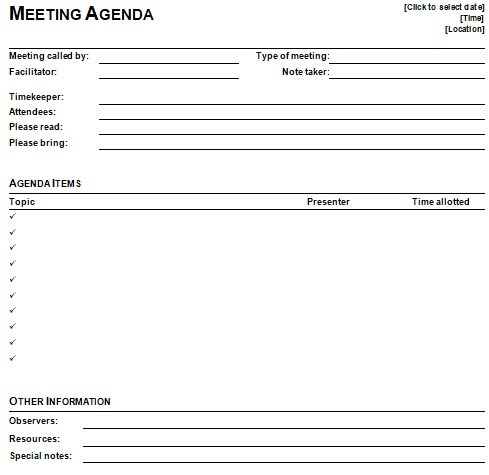 8 Effective Business Meeting Agenda Templates  Excel Tmp with regard to Create A Meeting Agenda Template
