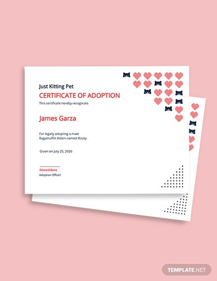 8 Free Adoption Certificate Templates  Word Doc  Psd with regard to Printable Cat Adoption Certificate Template 9 Designs