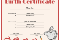 A Birth Certificate For A Bunny Rabbit Illustrated With with Cute Birth Certificate Template