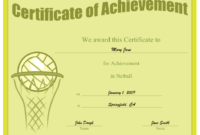 A Printable Certificate Of Achievement Honoring Excellence for Printable Netball Certificate