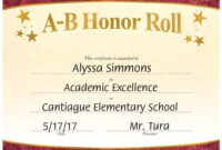 Ab Honor Roll Certificate Template  Zohre with Printable Honor Roll Certificate Template