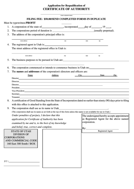 Application For Requalification Of Certificate Of throughout Certificate Of Authorization Template