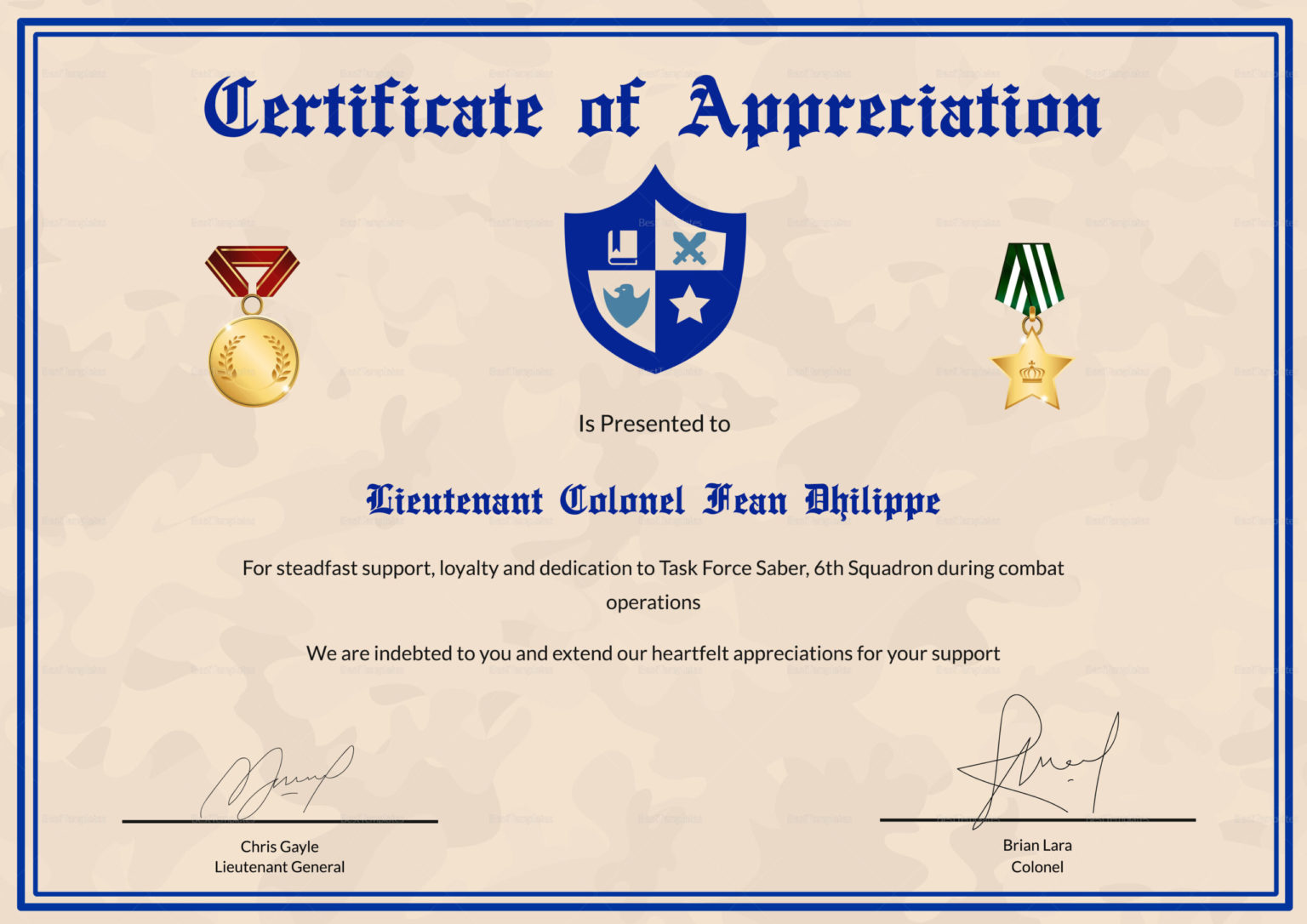 Free Army Certificate Of Appreciation Template Oahubeachweddings