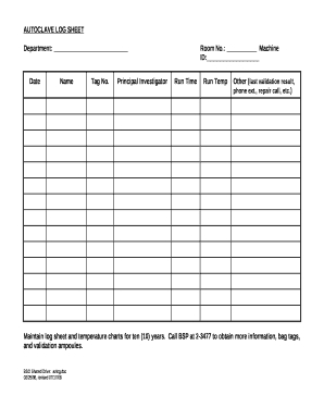 Autoclave Log Doc Template  Pdffiller within Machinery Maintenance Log Template