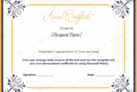 Award Certificate 14  Word Layouts intended for Donation Certificate Template Free 14 Awards