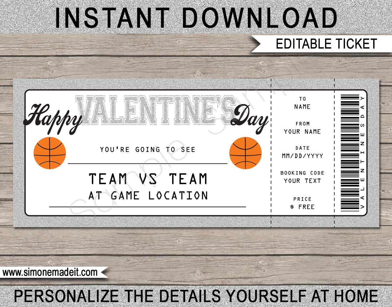 Basketball Game Ticket Valentine&amp;#039;S Day Gift Voucher inside Printable Basketball Gift Certificate Templates