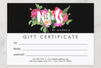 Beauty Florals Nail Salon Black Gift Certificate  Zazzle pertaining to Best Beauty Salon Gift Certificate