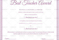 Best Teacher Award Certificate Purple 1234  Teacher within Printable Best Teacher Certificate Templates