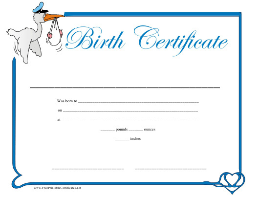 Birth Certificate Template With Blue Frame Download throughout Fillable Birth Certificate Template
