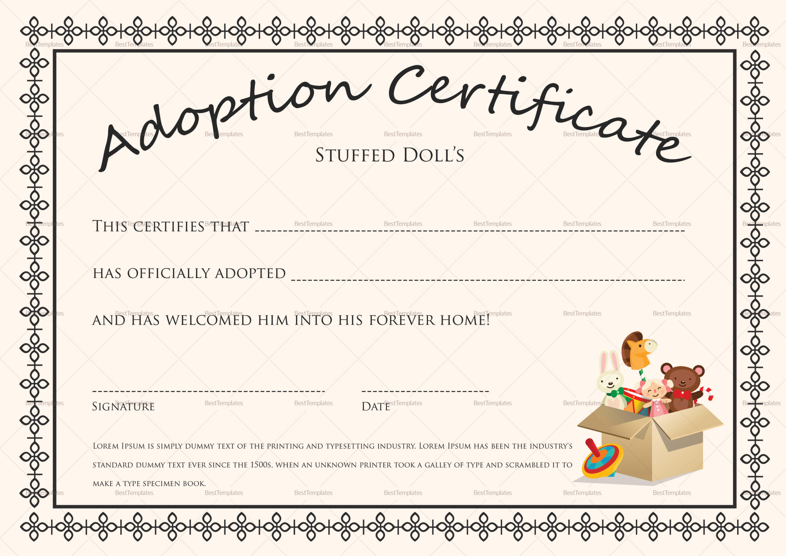 Blank Adoption Certificate Template  Calepmidnightpigco pertaining to Best Adoption Certificate Template