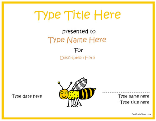 Blank Certificates  Bee Award Certificate intended for Spelling Bee Award Certificate Template
