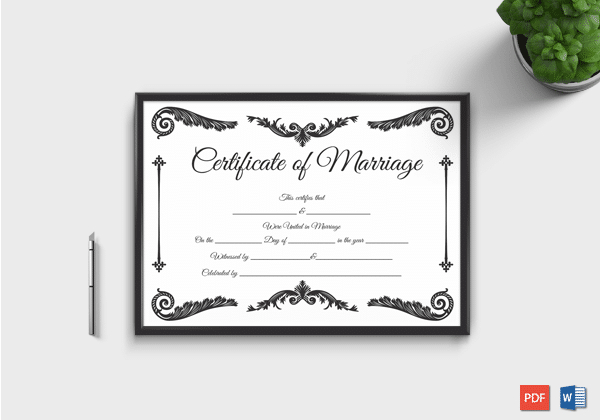 Blank Marriage Certificate Pdf  Word  Doc Formats within Awesome Blank Marriage Certificate Template