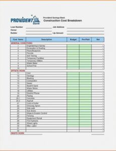Building Cost Spreadsheet Template intended for Construction Cost Sheet Template