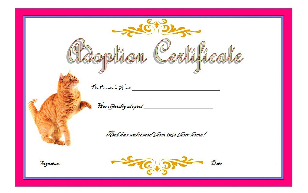 Cat Adoption Certificate Templates Free 9 Update Designs inside Amazing Teddy Bear Birth Certificate Templates Free
