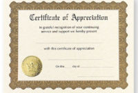 Certificate Of Appreciation  Certificate Of Appreciation throughout Downloadable Certificate Of Recognition Templates