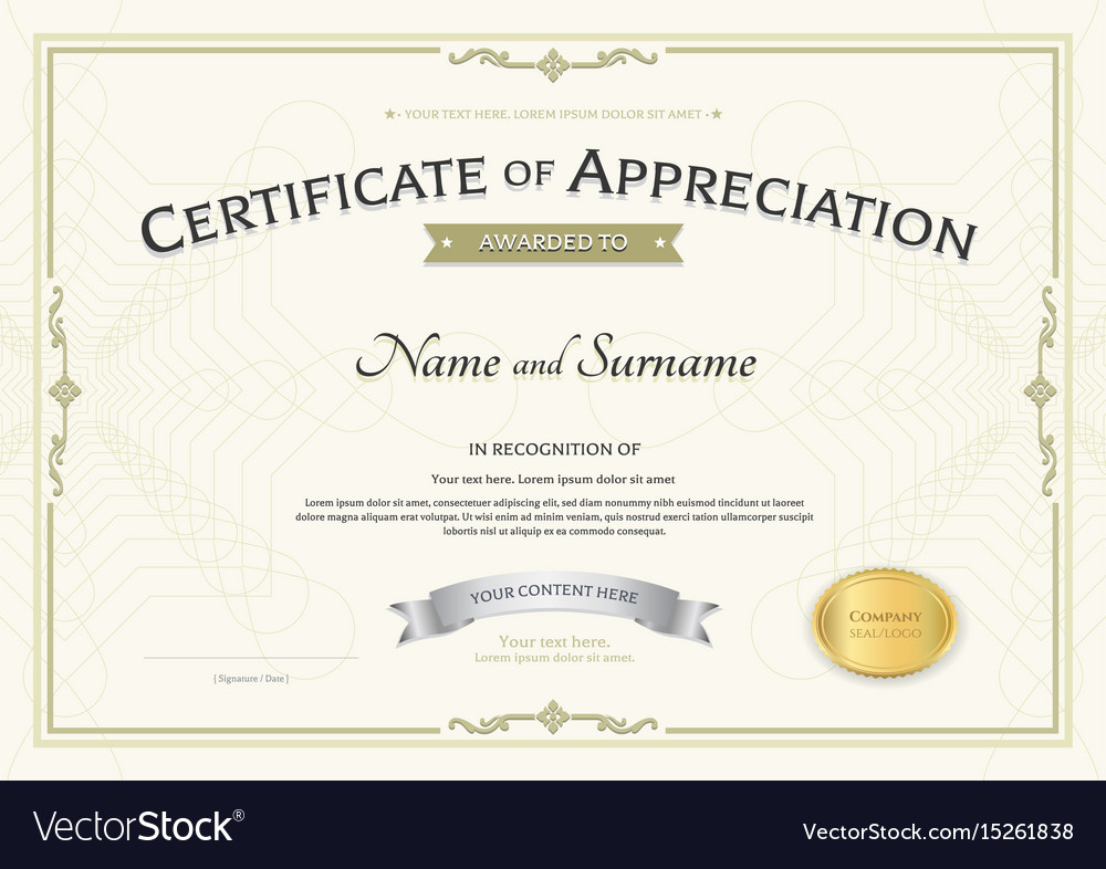 Certificate Of Appreciation Template With Silver Vector Image throughout Amazing Certificates Of Appreciation Template