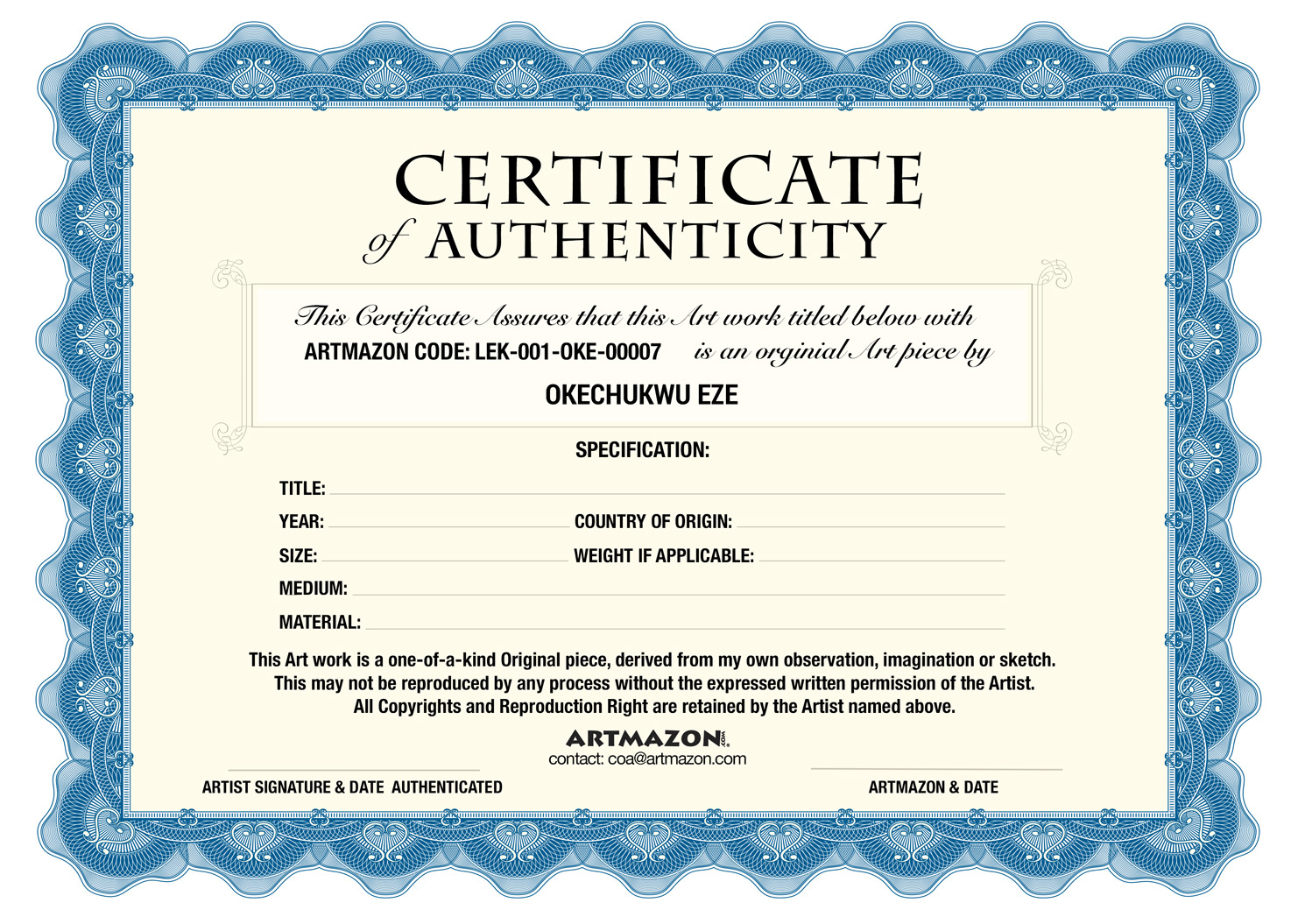 Certificate Of Authenticity Certificates Templates Free in Certificate ...