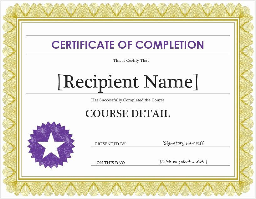 Certificate Of Completion Word Template Beautiful Free inside Free Completion Certificate Templates For Word