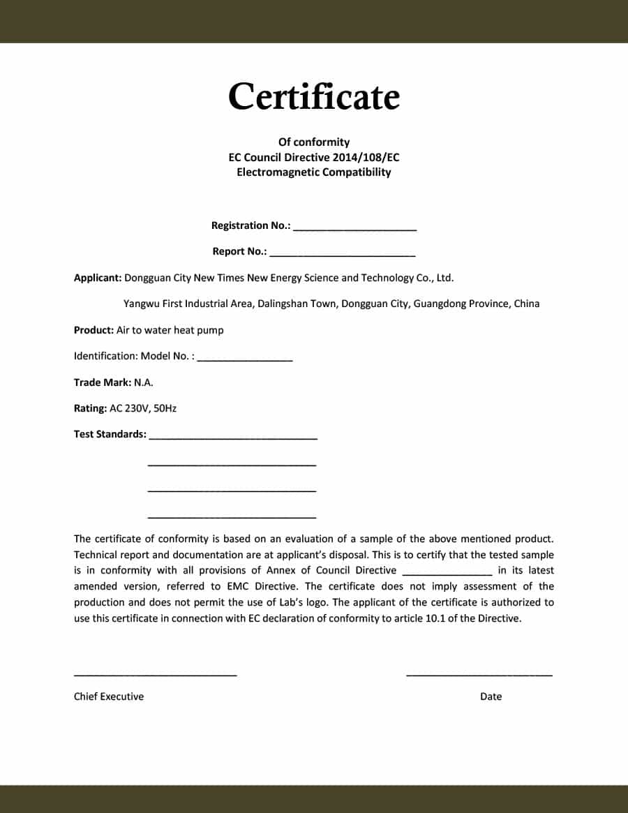 Certificate Of Conformity Template Free  Great Sample with Quality Certificate Of Conformity Templates