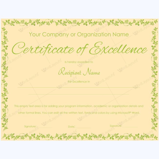 Certificate Of Excellence 02  Word Layouts  Word in Award Of Excellence Certificate Template