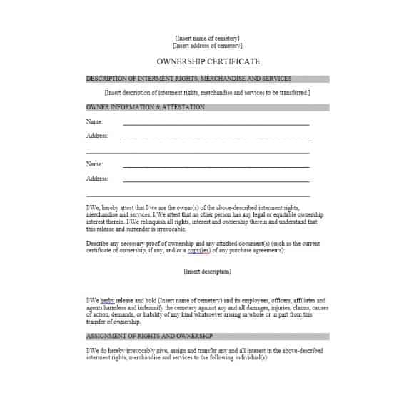 Certificate Of Ownership Template 2  Best Templates Ideas inside Electrical Isolation Certificate Template