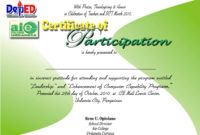 Certificate Of Participation Template Free with Templates For Certificates Of Participation