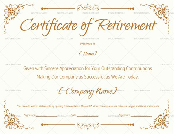 Certificate Of Retirement 922  Doc Formats In 2020 with Awesome Retirement Certificate Templates