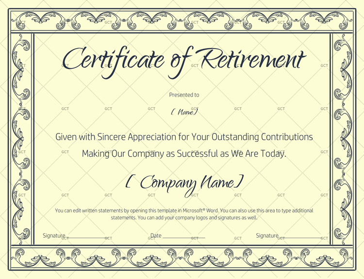 Certificate Of Retirement 928  Gct pertaining to Printable Retirement Certificate Template