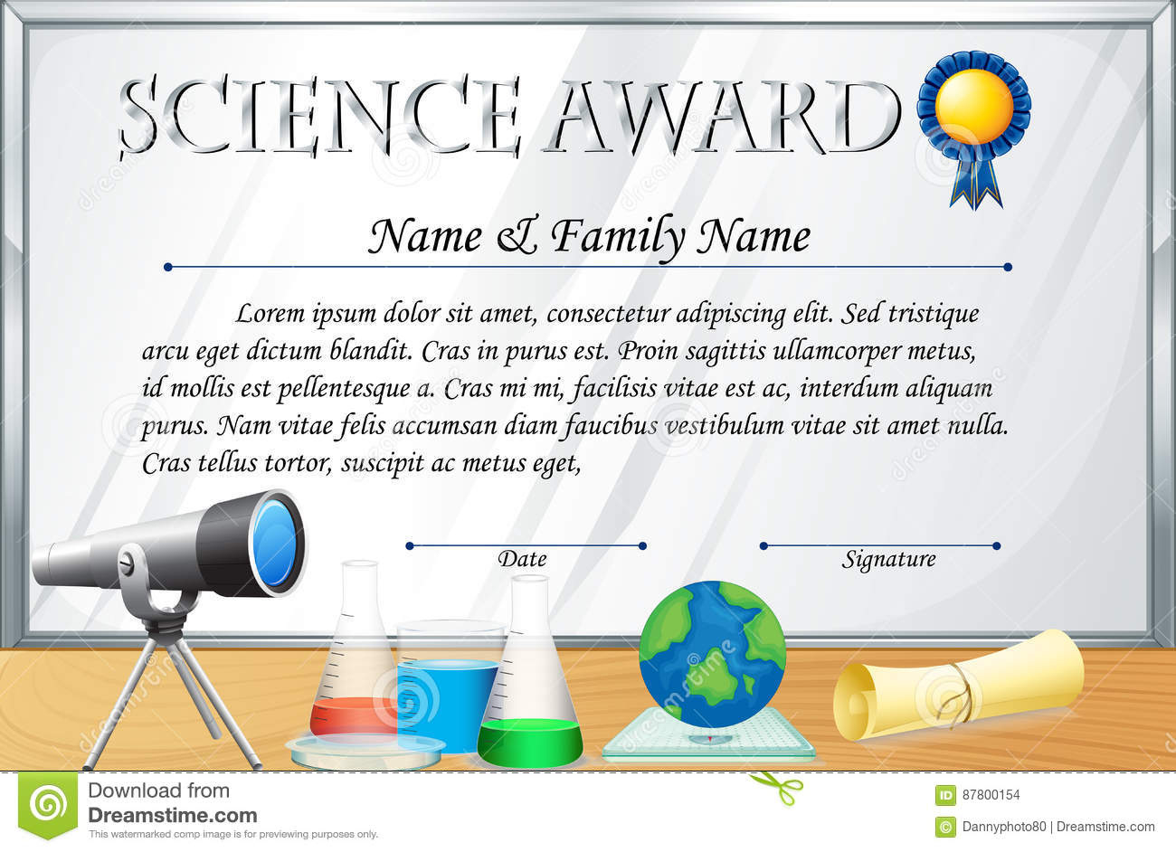 Certificate Template For Science Award Stock Vector throughout Awesome Science Achievement Certificate Templates