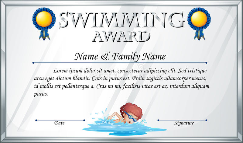 Certificate Template For Swimming Award Stock Vector in Printable Swimming Certificate Templates Free