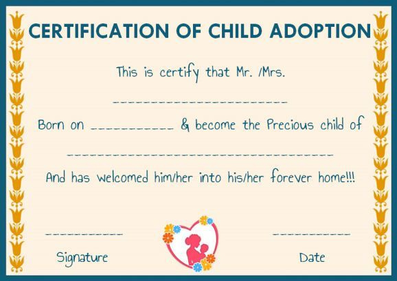 Child Adoption Certificates 10 Free Printable And throughout Best Child Adoption Certificate Template