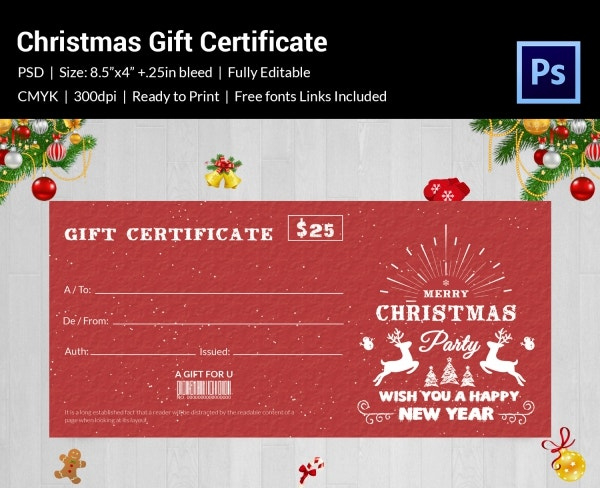 Christmas Gift Certificate Templates  21 Psd Format intended for Printable Christmas Gift Certificate Template Free Download