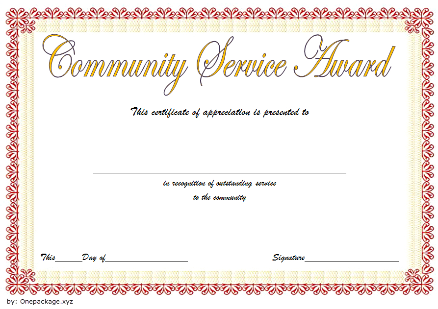 Community Service Certificate Template Free 12 Best with regard to Recognition Of Service Certificate Template