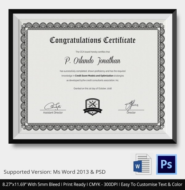 Congratulations Certificate Word Template 1  Templates in Congratulations Certificate Word Template