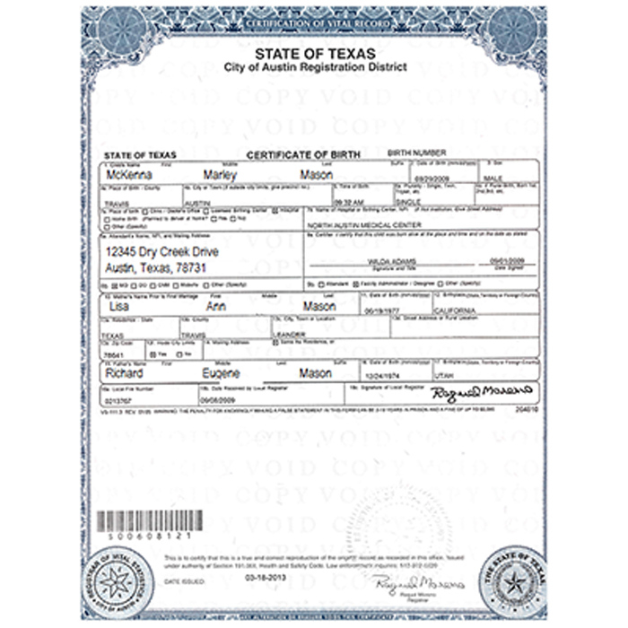certified copy birth certificate