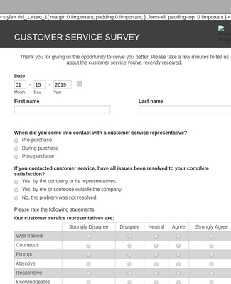 Customer Service Survey Form Template Jotform throughout Customer Call ...