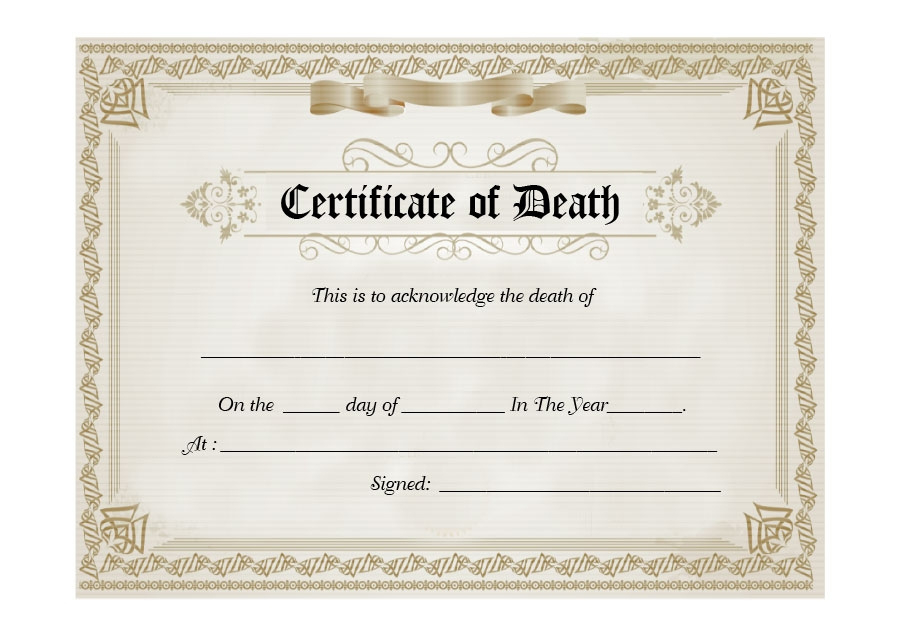 Death Certificate Template  Calvert Giving inside Best Death Certificate Template