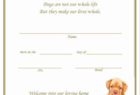 Dog Birth Certificate Templates Luxury Products regarding Pet Birth Certificate Template 24 Choices