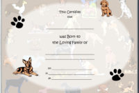 Dog Birth Certificates Page inside Puppy Birth Certificate Template