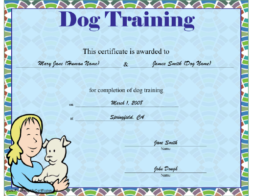 Dog Training Certificate Printable Certificate within Dog Obedience Certificate Templates