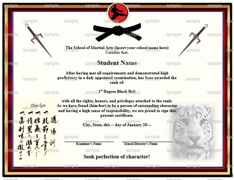 Dojo Kun Martial Arts/Karate Rank Black Belt Certificate pertaining to Best Karate Certificate Template