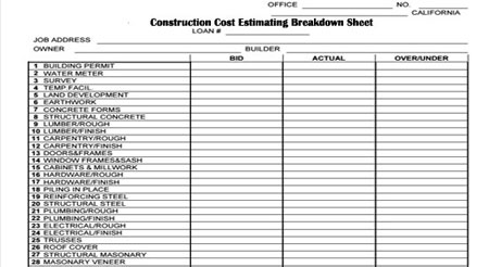Download Construction Cost Estimating Breakdown Sheet with regard to Awesome Cost Estimate Worksheet Template
