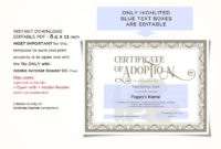 Editable Certificate Of Adoption Template Printable Pet  Etsy throughout Cat Adoption Certificate Template