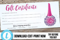 Editable Custom Nail Salon Gift Certificate Printable for Printable Free Printable Manicure Gift Certificate Template