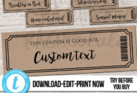 Editable Custom Printable Kraft Coupon Template Gift  Etsy throughout Free Certificate For Take Your Child To Work Day